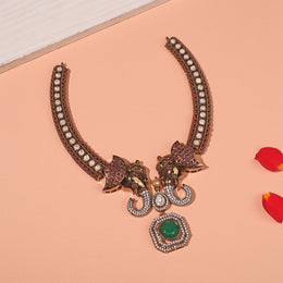 Bold Antique Silver Elephant Necklace with Kundans and CZs