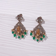 Silver Lakshmi Devi with Green Moissanite Stone Beads and CZs