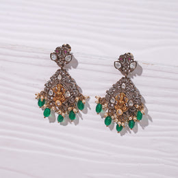 Silver Lakshmi Devi with Green Moissanite Stone Beads and CZs