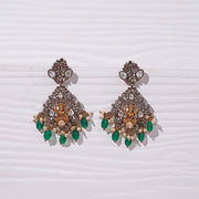 Silver Lakshmi Devi with Green Moissanite Stone Beads and CZs