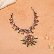 Antique Silver Lakshmi Devi Necklace with Kundans