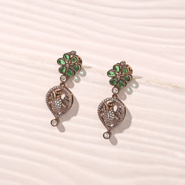 Charming Silver Turtle Earrings with Floral Stone Stud