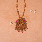 Divine Dhana Lakshmi Necklace with Peacocks and Coral Hangings