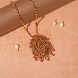Divine Dhana Lakshmi Necklace with Peacocks and Coral Hangings