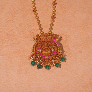Temple Silver Lakshmi Devi Necklace with Coloured Kundans