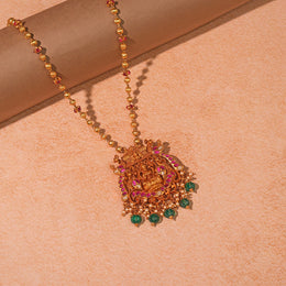 Temple Silver Lakshmi Devi Necklace with Coloured Kundans