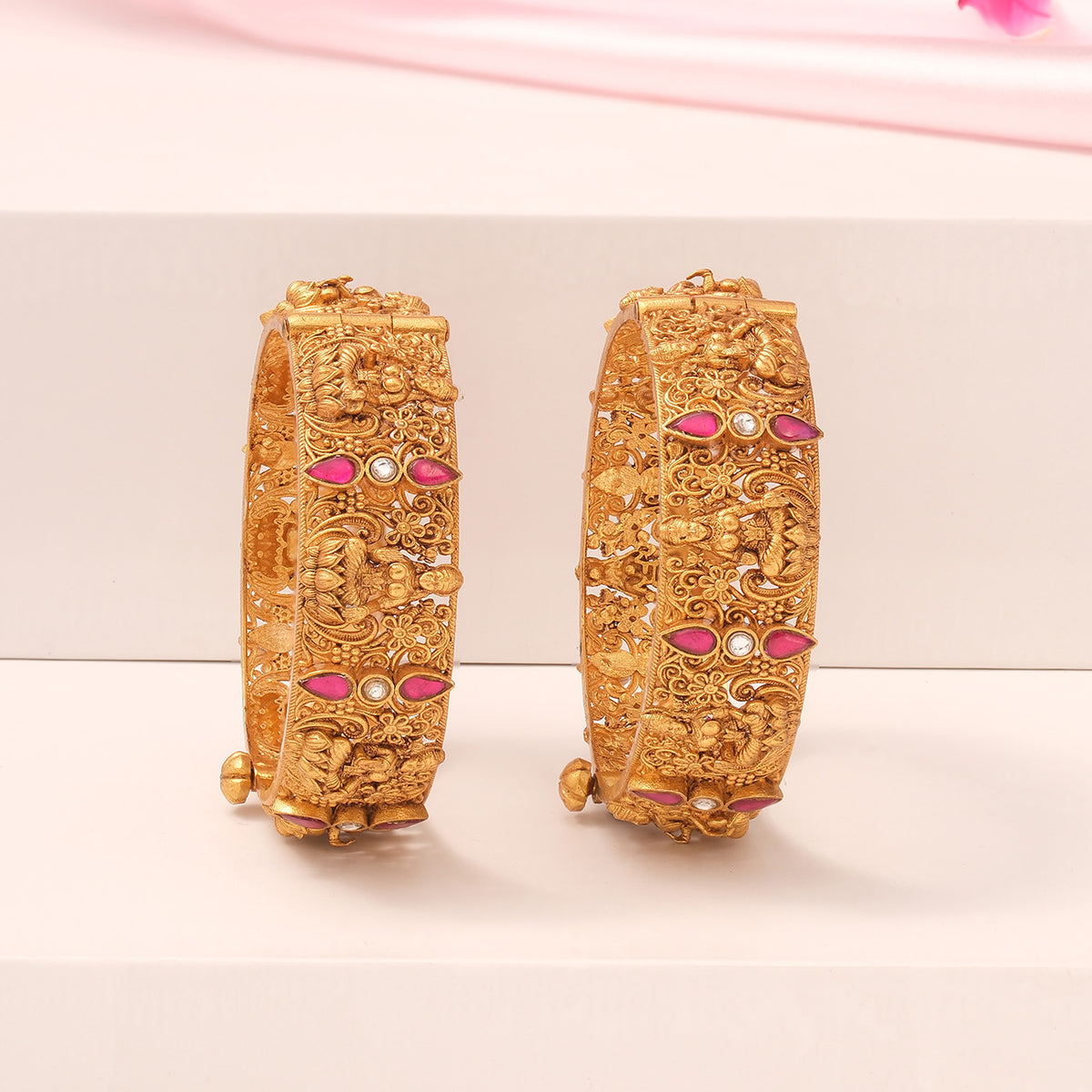 Divine Adjustable Silver Lakshmi Bangles with Kundans – Padmam