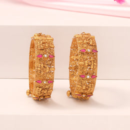 Divine Adjustable Silver Lakshmi Bangles with Kundans