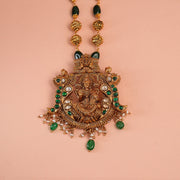 Silver Gopuram Style Lakshmi Pendant with Kundans