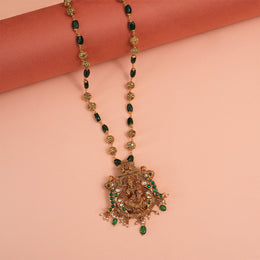 Silver Gopuram Style Lakshmi Pendant with Kundans