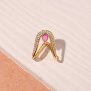 Silver Ring with Drop-Shaped Pinkk Moissanite Stone