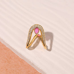 Silver Ring with Drop-Shaped Pinkk Moissanite Stone