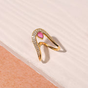 Silver Ring with Drop-Shaped Pinkk Moissanite Stone