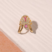 Silver Ring with Intricate CZ Stone Work and Moissanite Stone