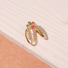 Floral Silver Ring with CZ Stones