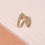 Silver and CZ Ring with Floral and Leaf Design