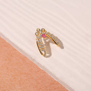 Silver and CZ Ring with Floral and Leaf Design