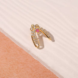 Silver and CZ Ring with Floral and Leaf Design