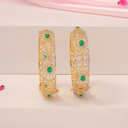 Dazzling Silver and CZ Adjustable Bangles with Green Stones