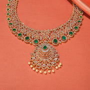 Heavy Floral Silver Necklace with CZs and Pearl Hangings