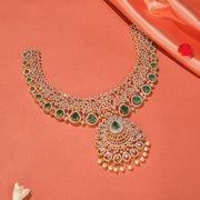 Heavy Floral Silver Necklace with CZs and Pearl Hangings