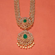 Long Stepped Silver Necklace with CZs and Pearls