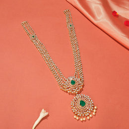 Long Stepped Silver Necklace with CZs and Pearls