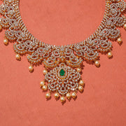 Floral and Leaf Design Silver Necklace with CZs and Pearls