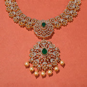 Dazzling Floral Silver Necklace with CZs and Pearls