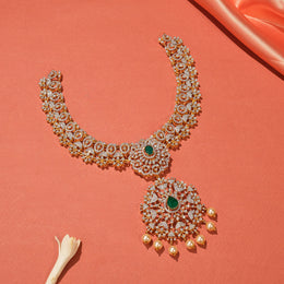 Dazzling Floral Silver Necklace with CZs and Pearls