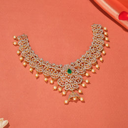 Silver and CZ Necklace with Leaf and Floral Design