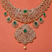 Graceful Floral and Leaf Design Silver Necklace with CZs