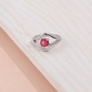 Elegant Silver Ruby Finger Ring with Sparkling CZ Heart Design
