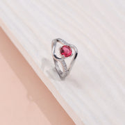 Elegant Silver Ruby Finger Ring with Sparkling CZ Heart Design