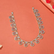Long Silver Floral Necklace with CZ Stones