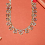 Long Silver Floral Necklace with CZ Stones