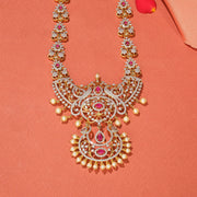 Elegant Floral and Peacock Silver Necklace with CZs