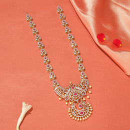 Elegant Floral and Peacock Silver Necklace with CZs