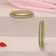 CZ and Green Stone Combination Silver Bangles with Elegant Design
