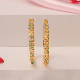 Elegant Silver Bangles with Mini Green Stone Embellishments