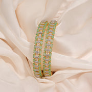 Dazzling Silver Bangles with Green Moissanite Stones and CZs