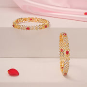 Dazzling CZ Studded Silver Bangles with Contemporary Design and Red Stones