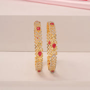 Dazzling CZ Studded Silver Bangles with Contemporary Design and Red Stones