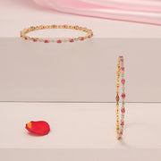 Sleek CZ and Pink Stone Silver Bangles