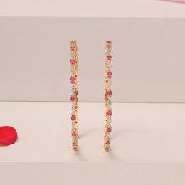 Sleek CZ and Pink Stone Silver Bangles