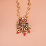 Unique Silver Kundan Pendant with Coral Hangings
