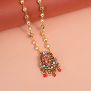 Unique Silver Kundan Pendant with Coral Hangings