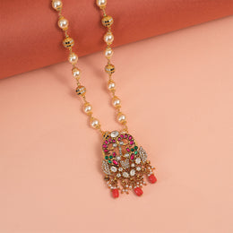 Unique Silver Kundan Pendant with Coral Hangings