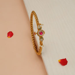 Silver Kada with Stone Highlights and Pearls
