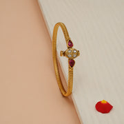 Sleek Silver Kada with Red & White Stone HIghlights